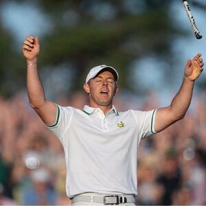 Augusta Masters Polo Shirt M White Green Stripe Golf Tournament Logo